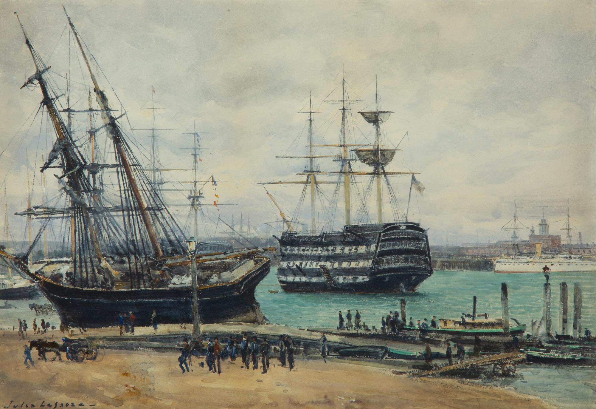 Portsmouth Harbor with HMS Victory at Anchor