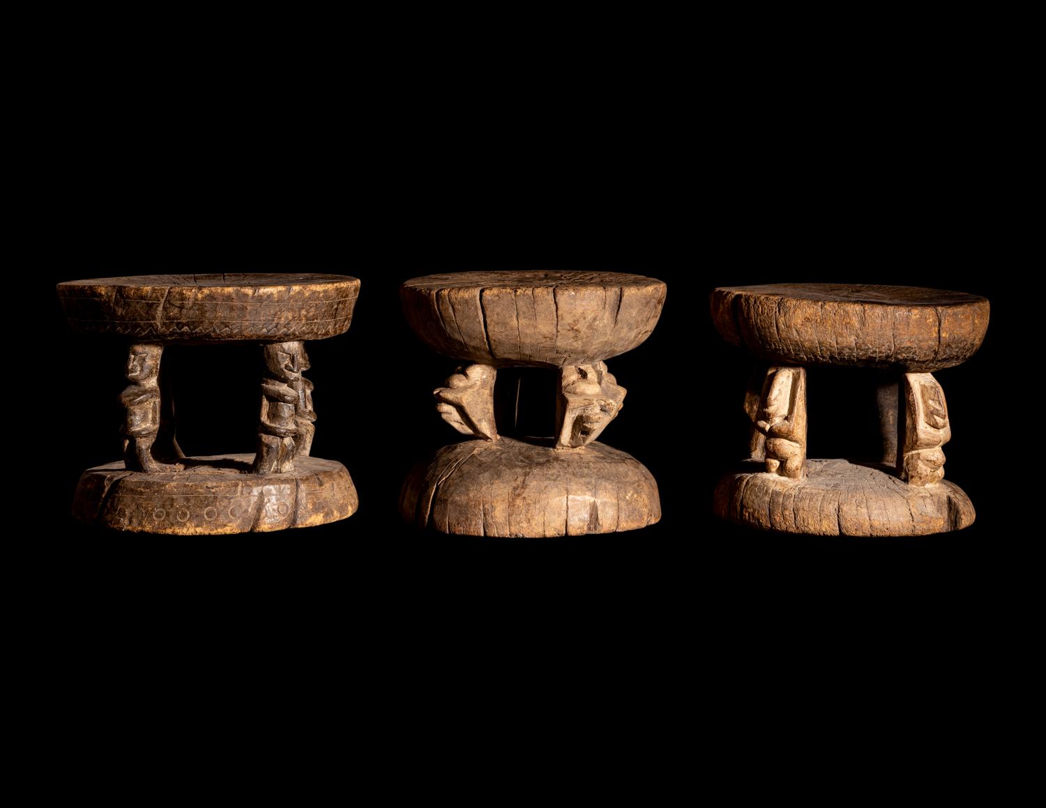 Three African Wood Stools