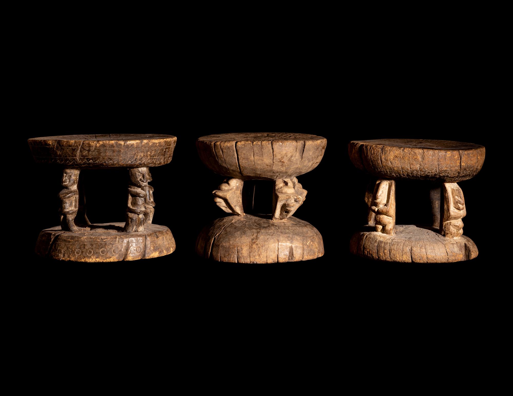 Three African Wood Stools