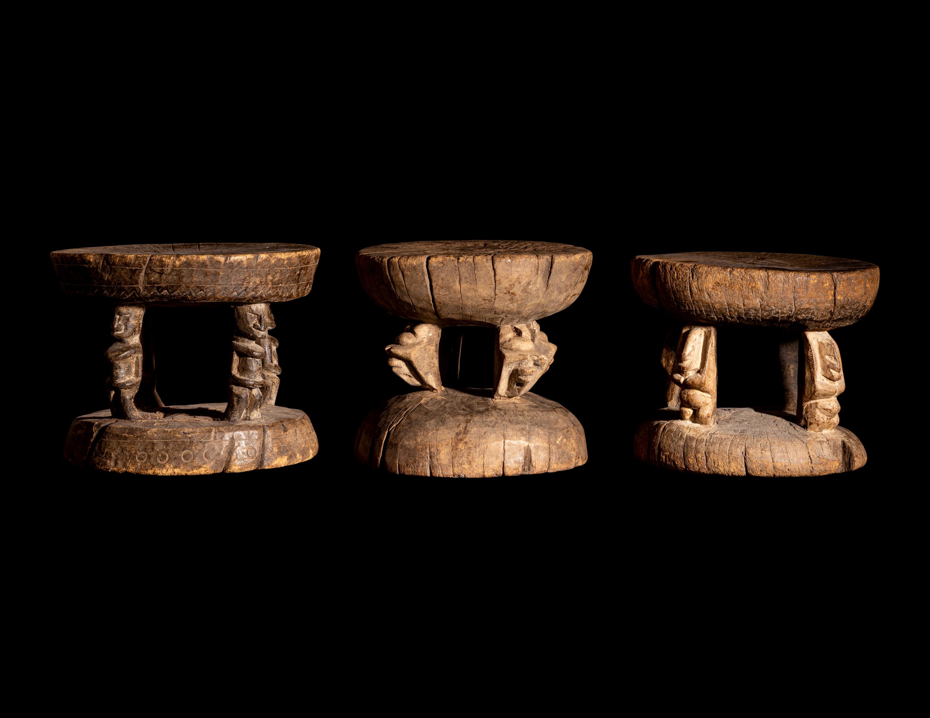 Three African Wood Stools