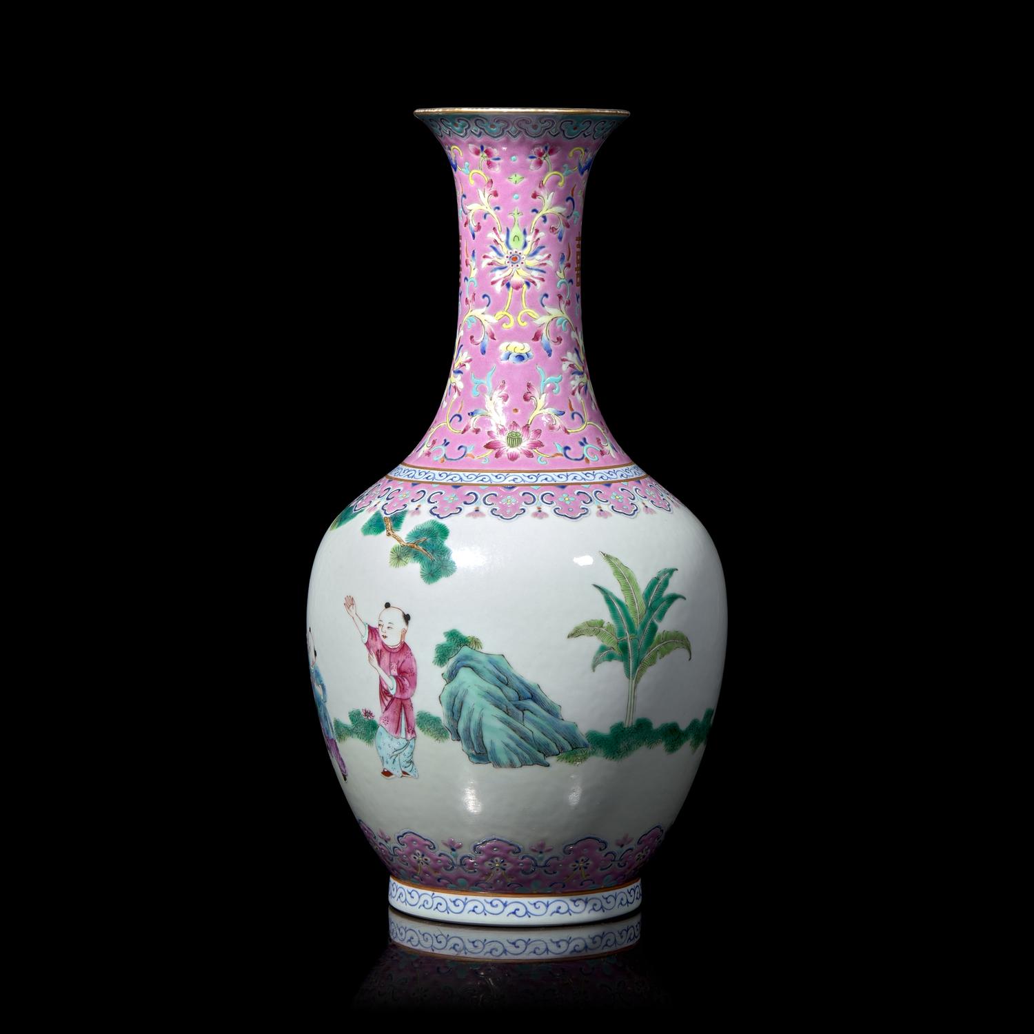 A Chinese Famille Rose Porcelain 'Boys' Vase 粉彩嬰戲賞瓶