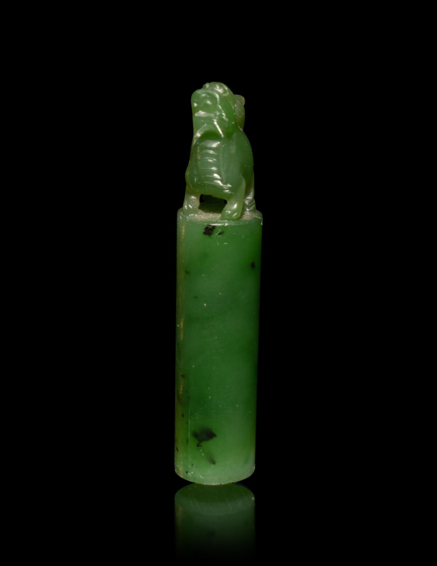 Two Chinese Rock Crystal Carvings and a Spinach Jade Seal
