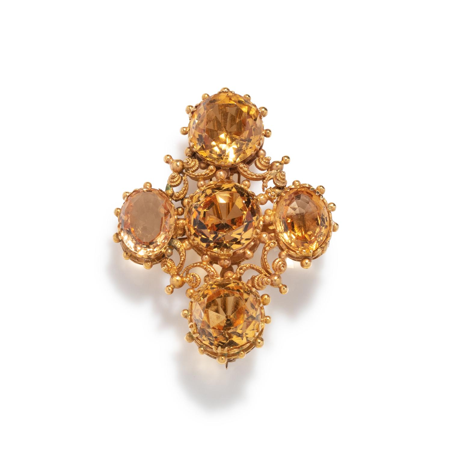 ANTIQUE, YELLOW GOLD AND TOPAZ PENDANT/BROOCH
