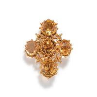 ANTIQUE, YELLOW GOLD AND TOPAZ PENDANT/BROOCH