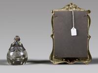 An Art Nouveau Bronze Mounted Glass Inkwell and Wall Mirror
