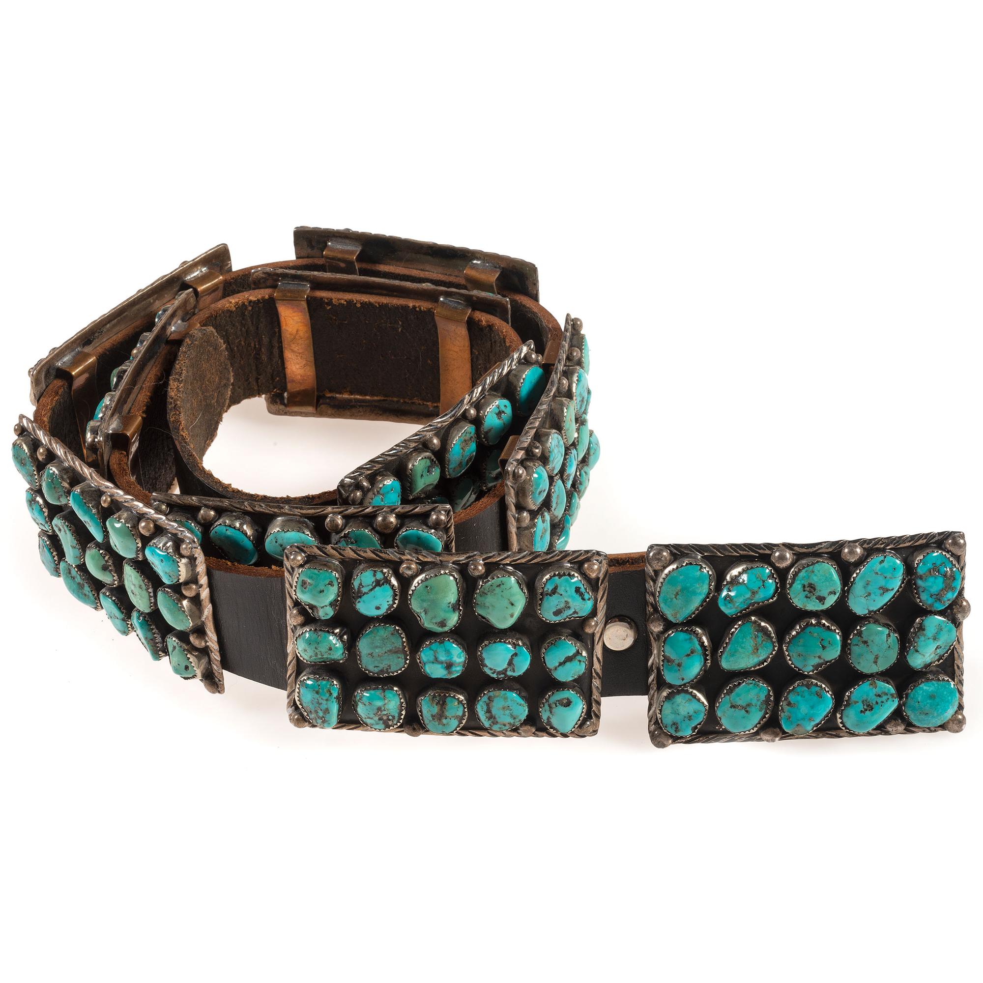 Navajo Sterling Silver and Turquoise Cluster Concha Belt