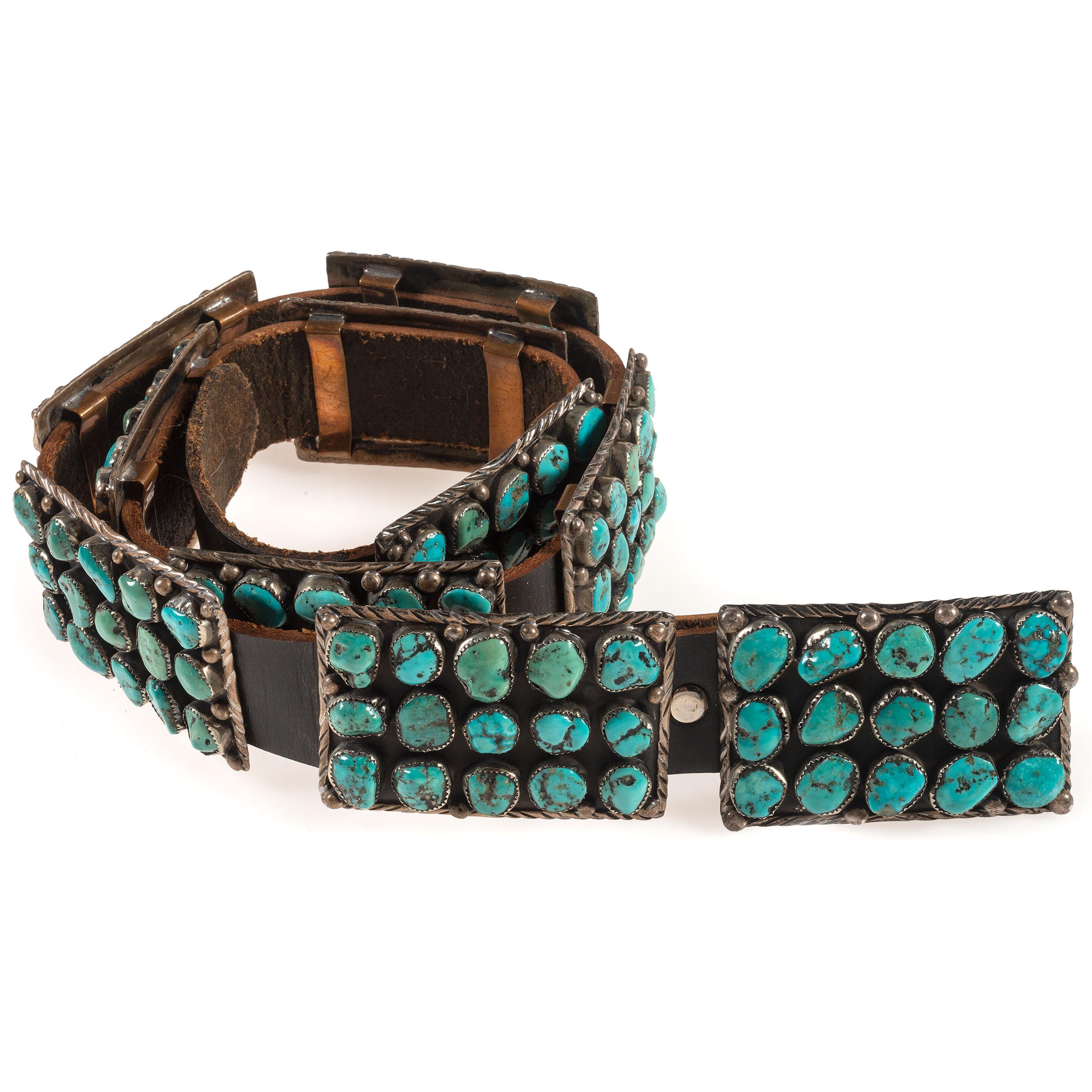 Navajo Sterling Silver and Turquoise Cluster Concha Belt