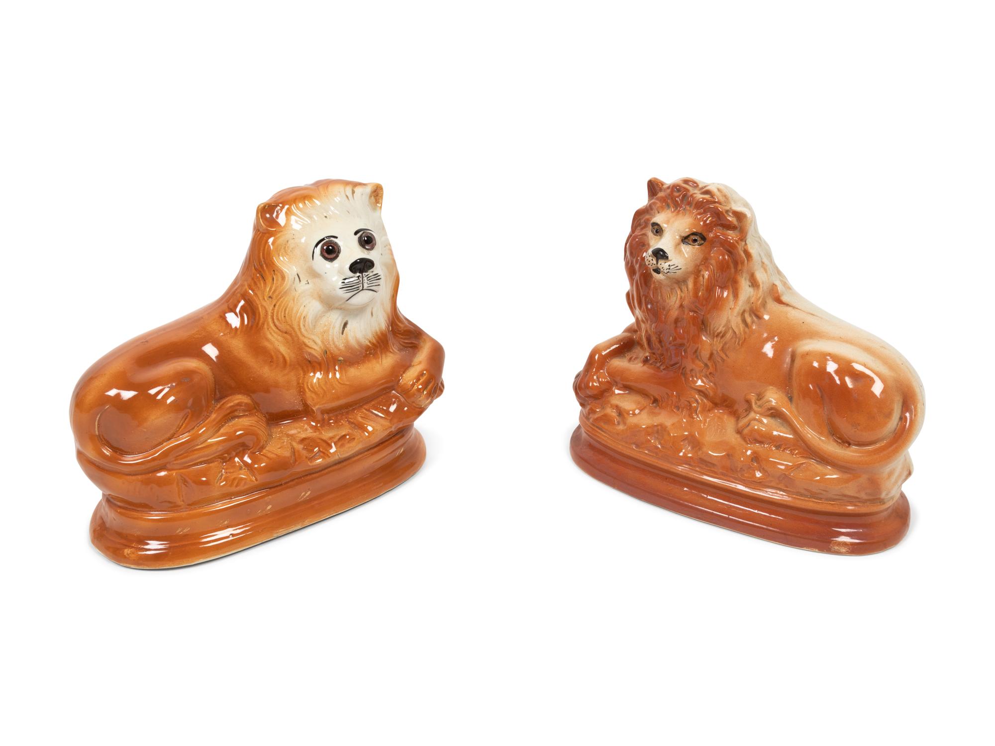 Two Pairs of Staffordshire Style Lions
