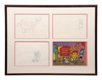 Cap'n Crunch TV Commercial Production Cel and 3 Animation Drawings.