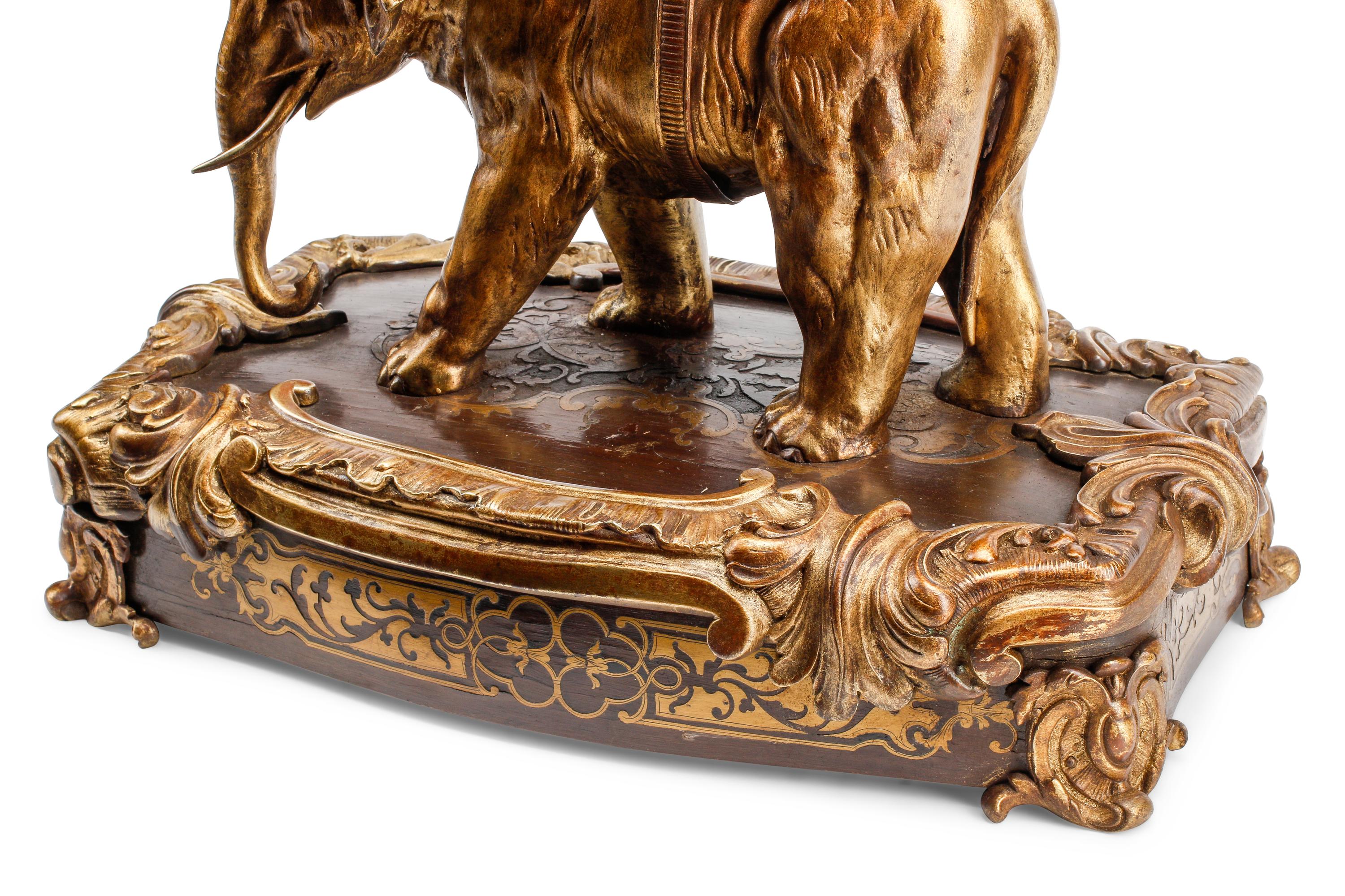 A Large French Bronze and Boulle Marquetry Elephant-Motif Clock