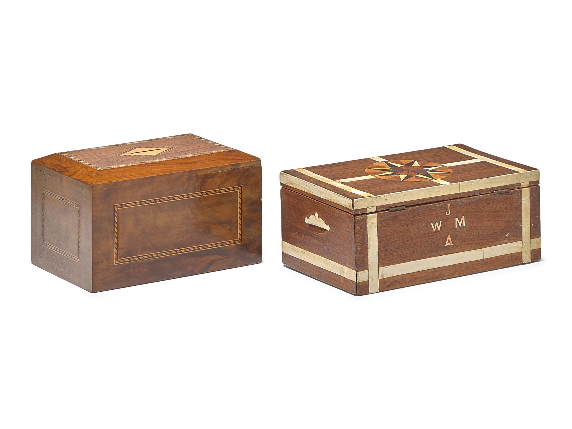 Two Nautical-Themed Inlaid Wooden Boxes, 19th / 20th Century