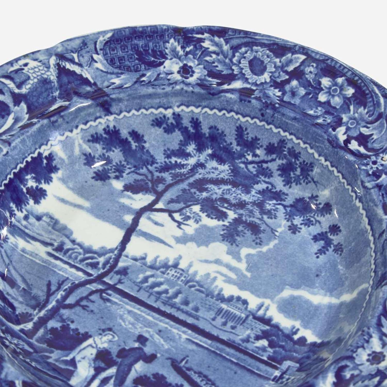 A group of twelve Staffordshire Historical Blue tablewares in Philadelphia Views; Joseph Stubbs, Burslem, England, circa 1825