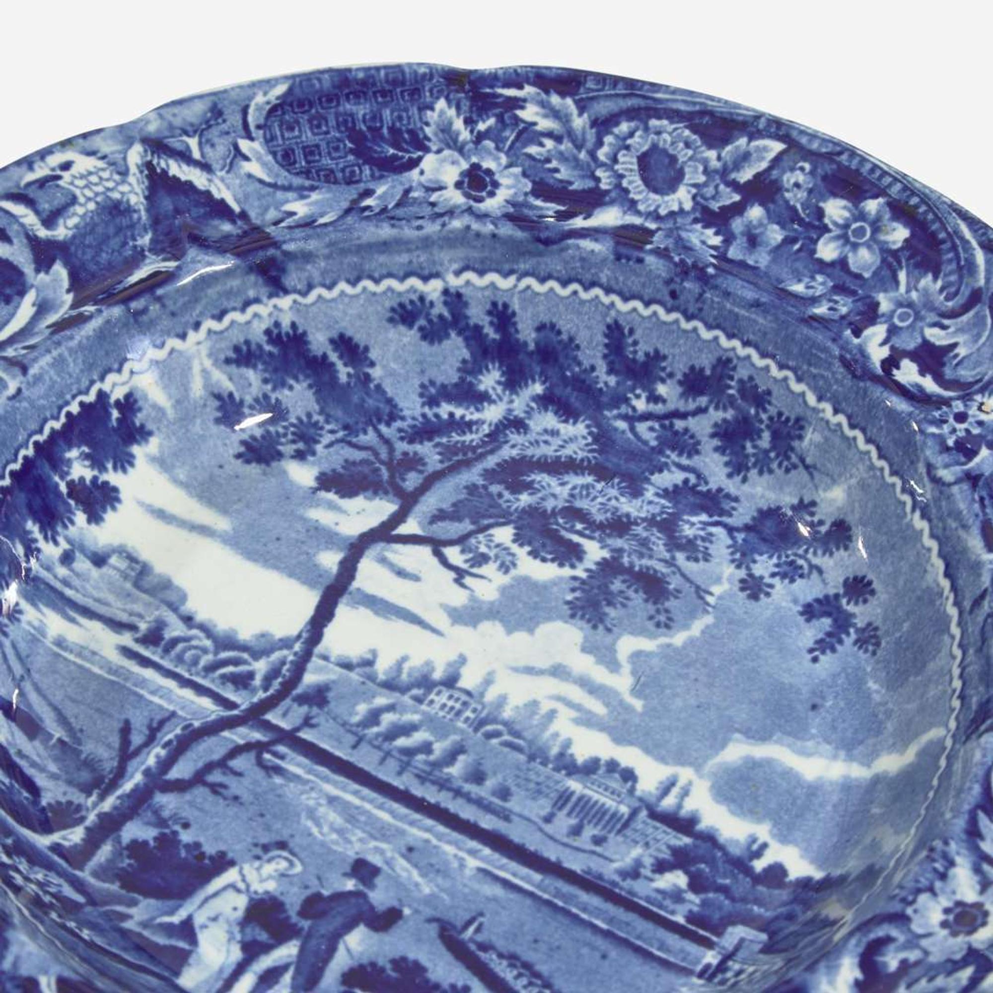 A group of twelve Staffordshire Historical Blue tablewares in Philadelphia Views; Joseph Stubbs, Burslem, England, circa 1825
