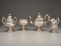 A Thomas Richards Coin Silver Three-Piece Tea Service and Associated Bowl