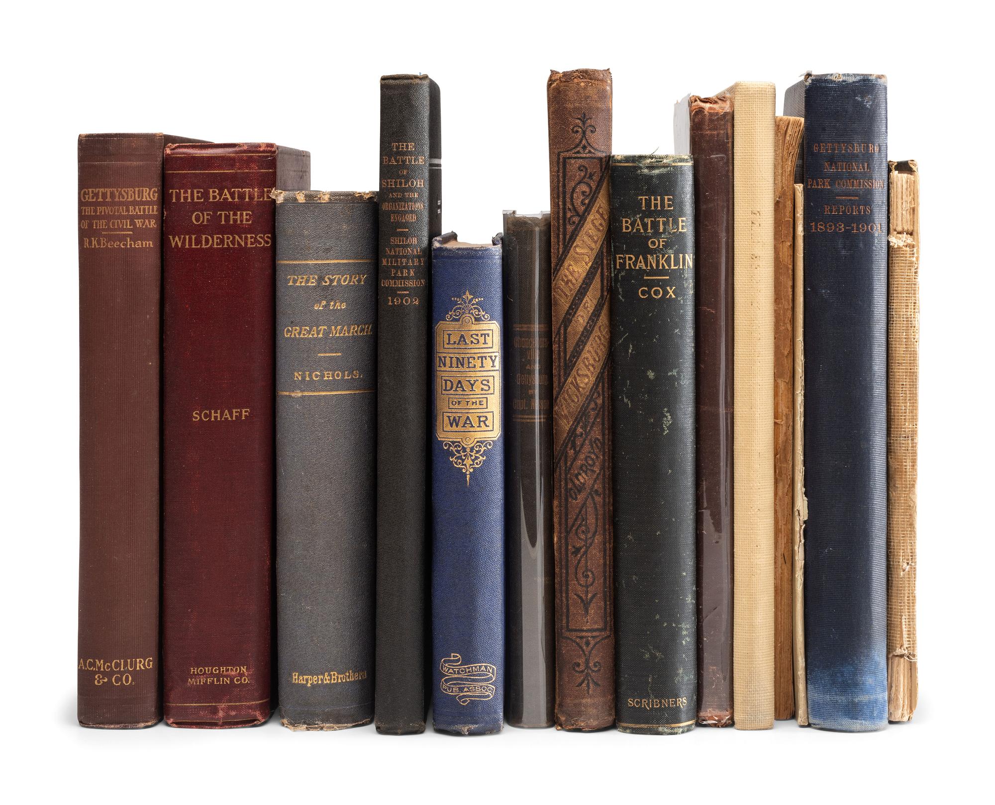 [CIVIL WAR]. A group of books related to specific Civil War battles and campaigns, including Gettysburg, Vicksburg, Shiloh, Chancellorsville, the Wilderness, and Franklin, comrising: