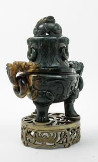 A Chinese Carved Hardstone Covered Urn Height of stone 9 1/2 inches. — 20TH CENTURY