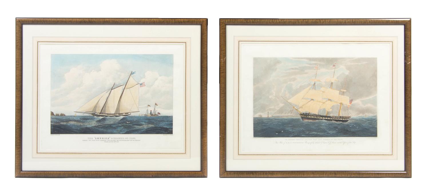 Three Handcolored Nautical Engravings, C. HUNT, CIRCA 1850, Height 29 x 35 1/2 inches (frame). — C. HUNT, CIRCA 1850,