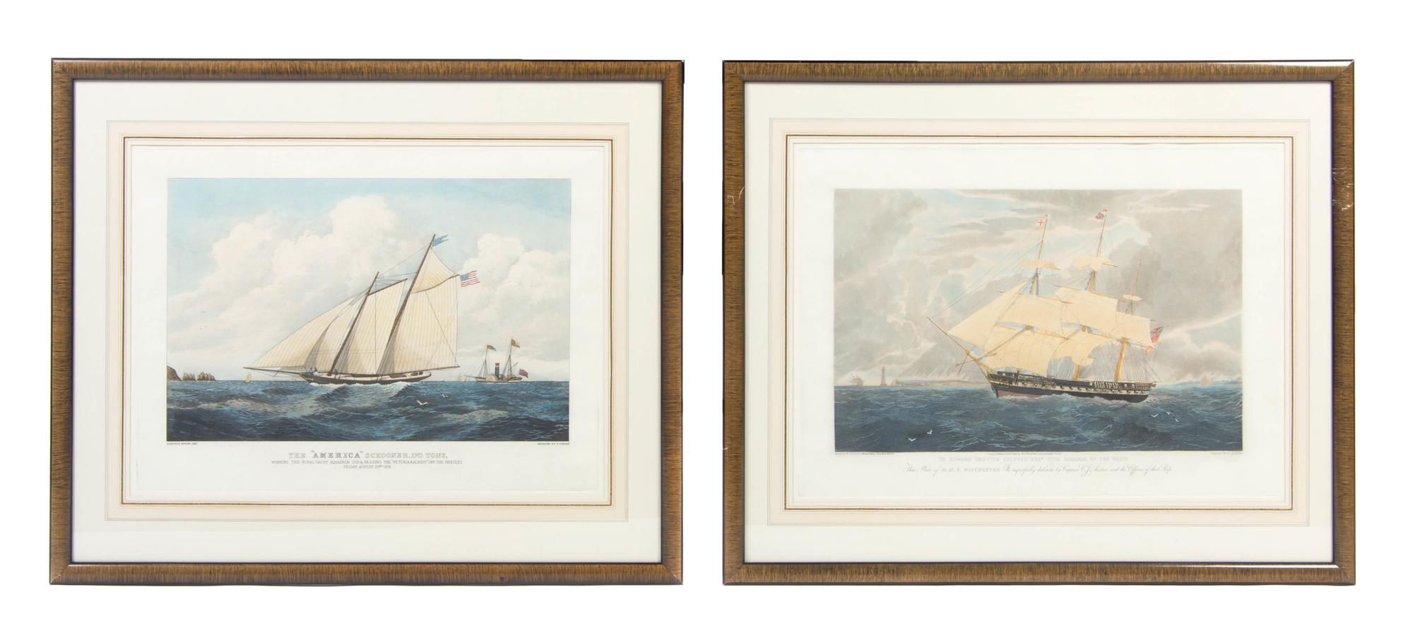 Three Handcolored Nautical Engravings, C. HUNT, CIRCA 1850, Height 29 x 35 1/2 inches (frame). — C. HUNT, CIRCA 1850,