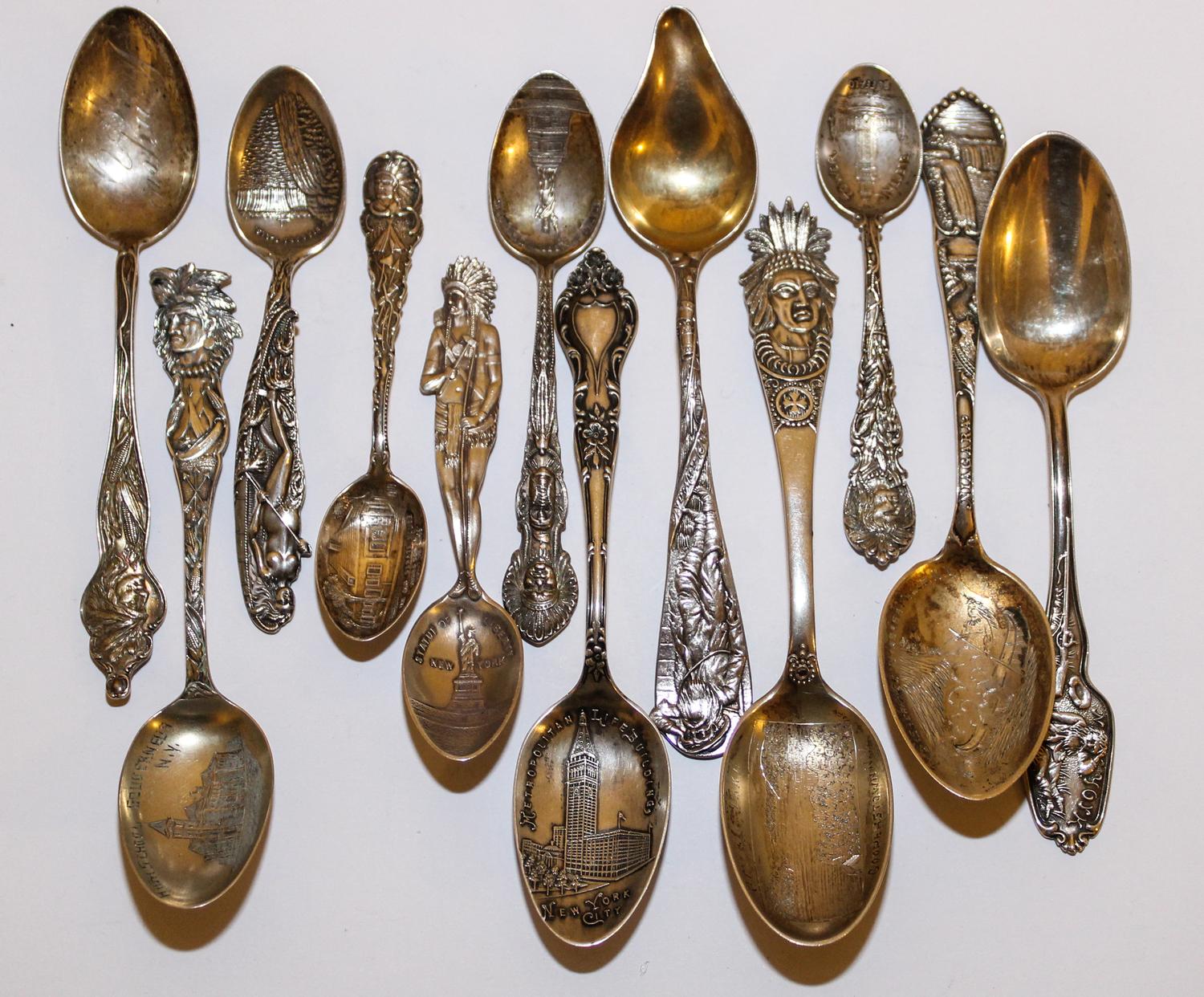 A Group of Twelve Silver Souvenir Spoons, Various Makers, Primarily 19th Century, of "New York" interest.