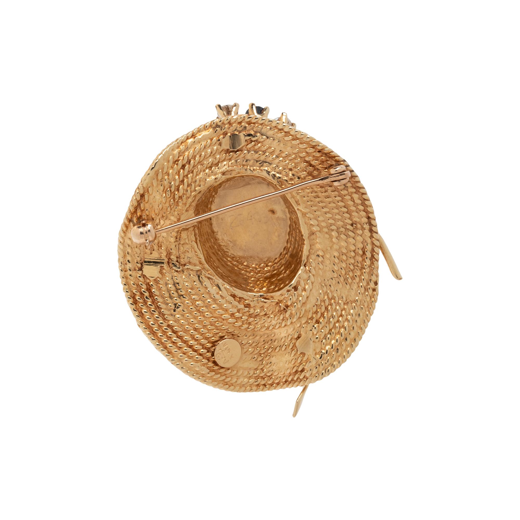 YELLOW GOLD AND MULTIGEM HAT BROOCH
