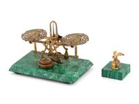 A Gilt Bronze and Malachite Balance Scale and a Similar Paperweight