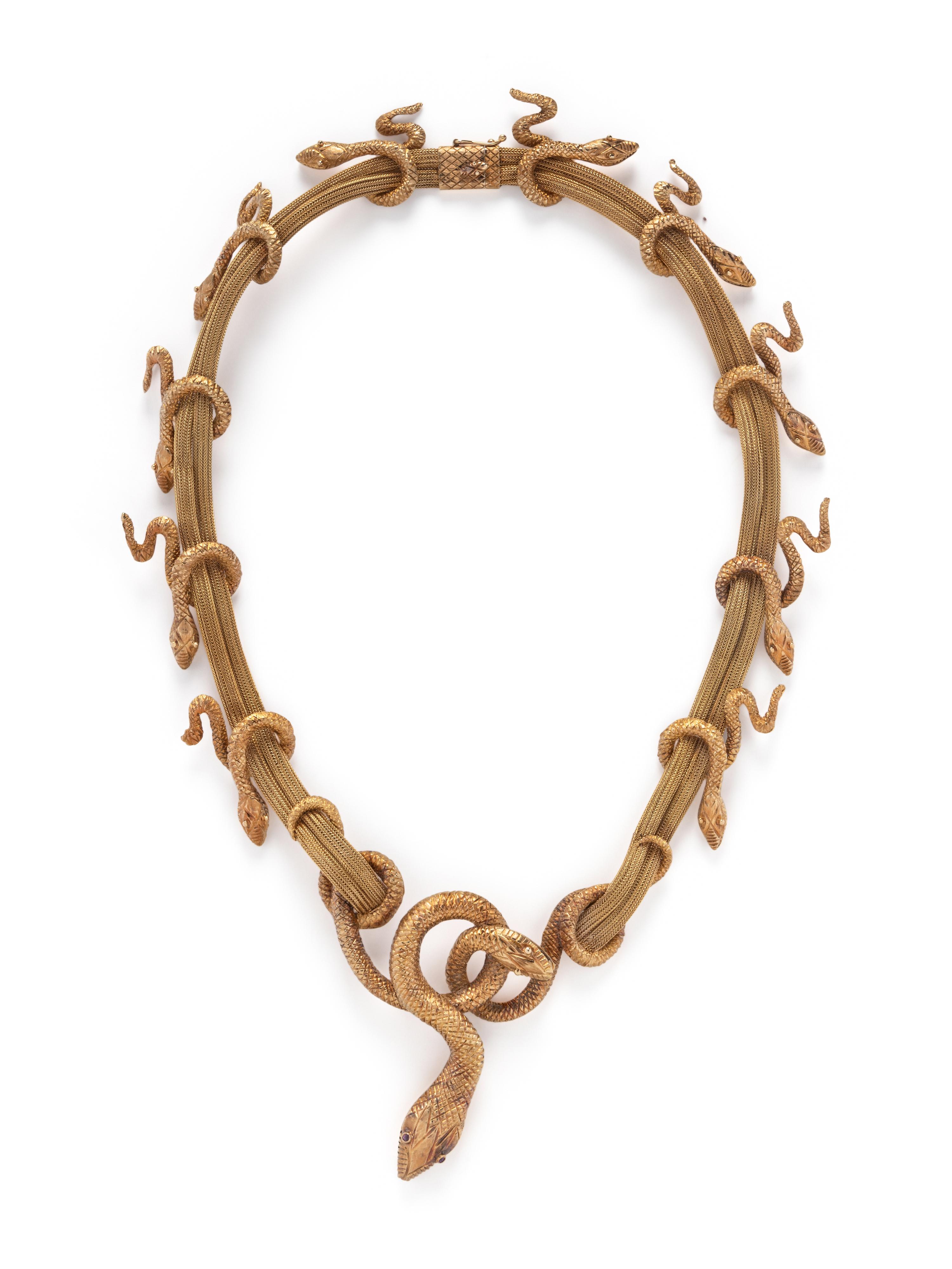 ILIAS LALAOUNIS, YELLOW GOLD AND RUBY SERPENT NECKLACE