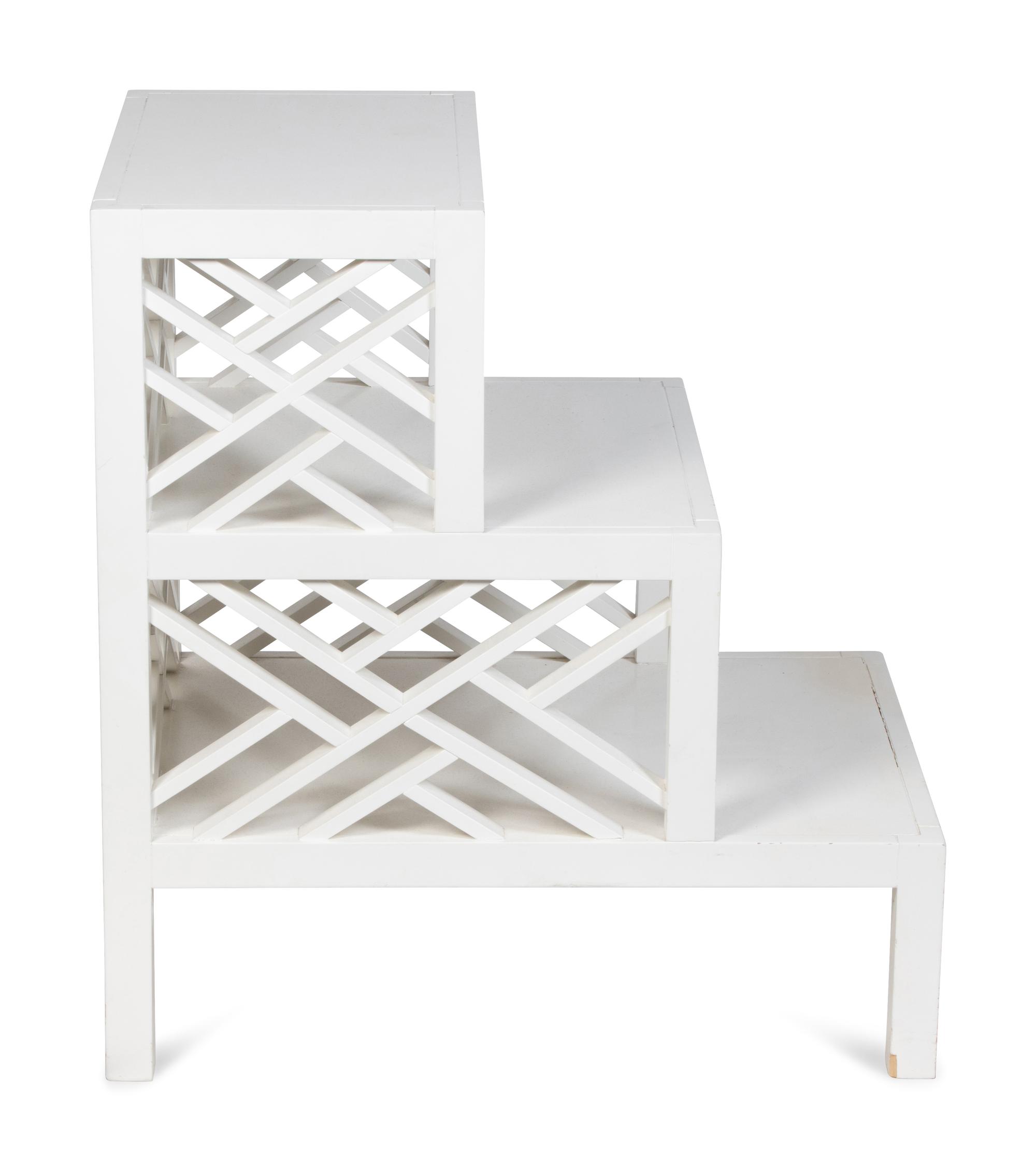A Pair of Regency Style White Painted Stepped End Tables