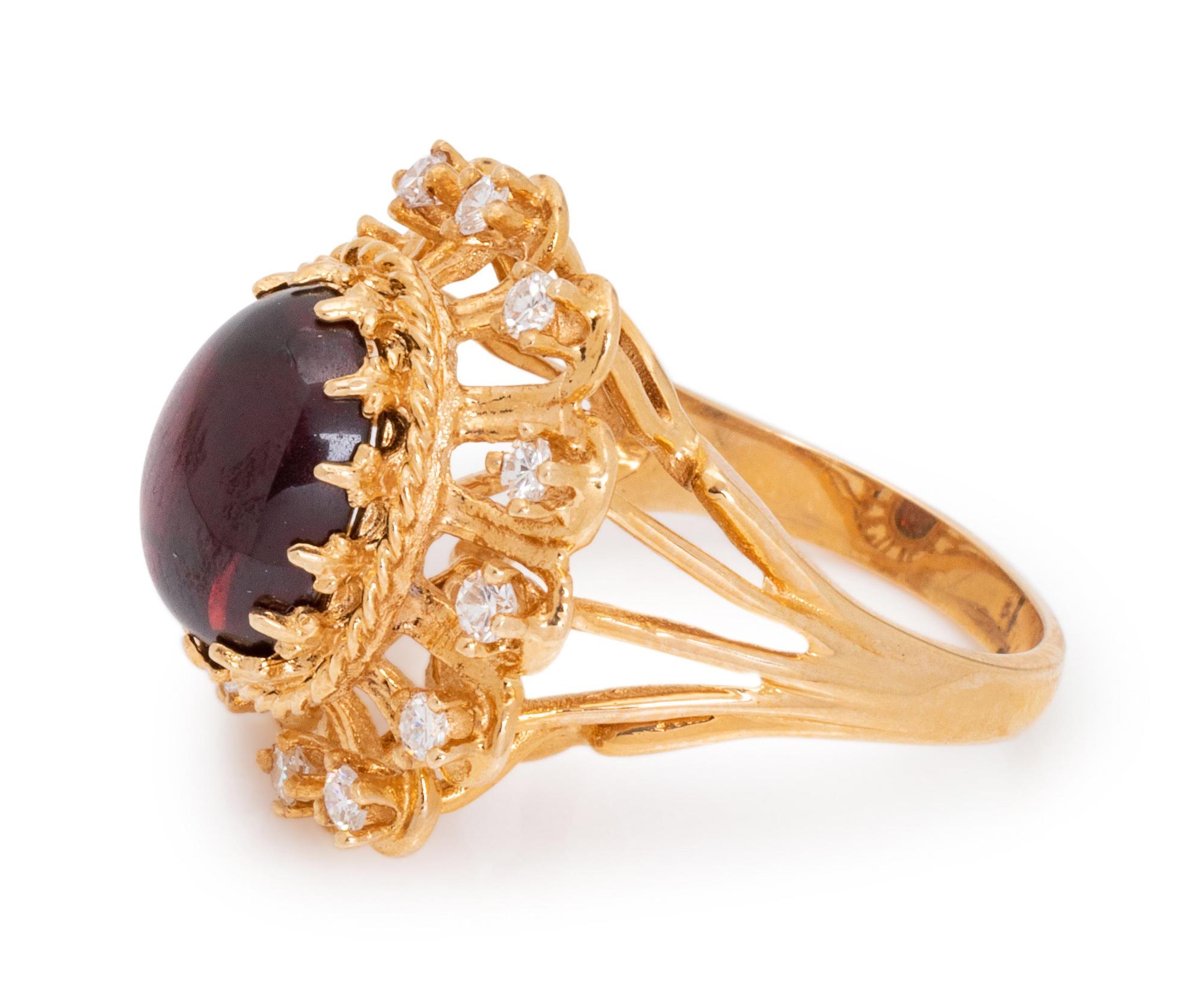 A 14 Karat Yellow Gold, Garnet and Diamond Ring,