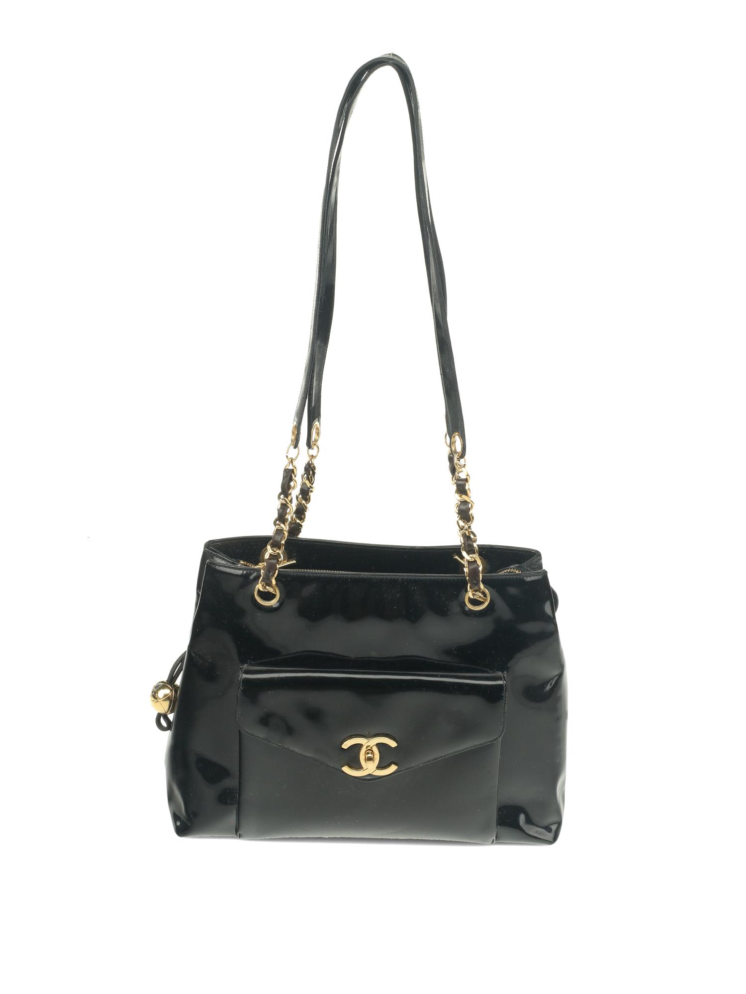 Chanel Black Patent Leather Handbag, 1980s