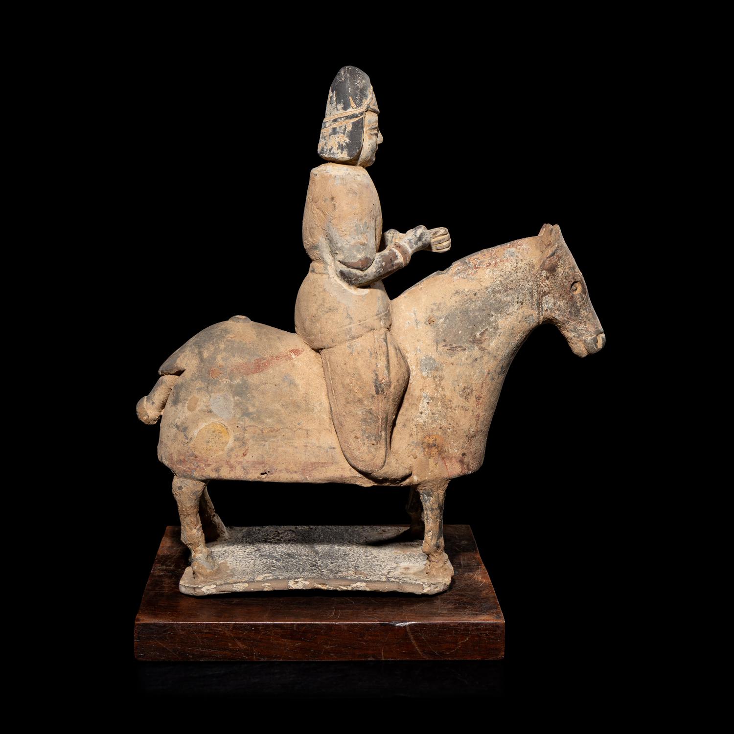 A Chinese Pottery Horse with Rider, Northern Wei Dynasty 北魏 灰陶騎馬俑