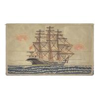 A Hooked Rug Depicting a Ship
