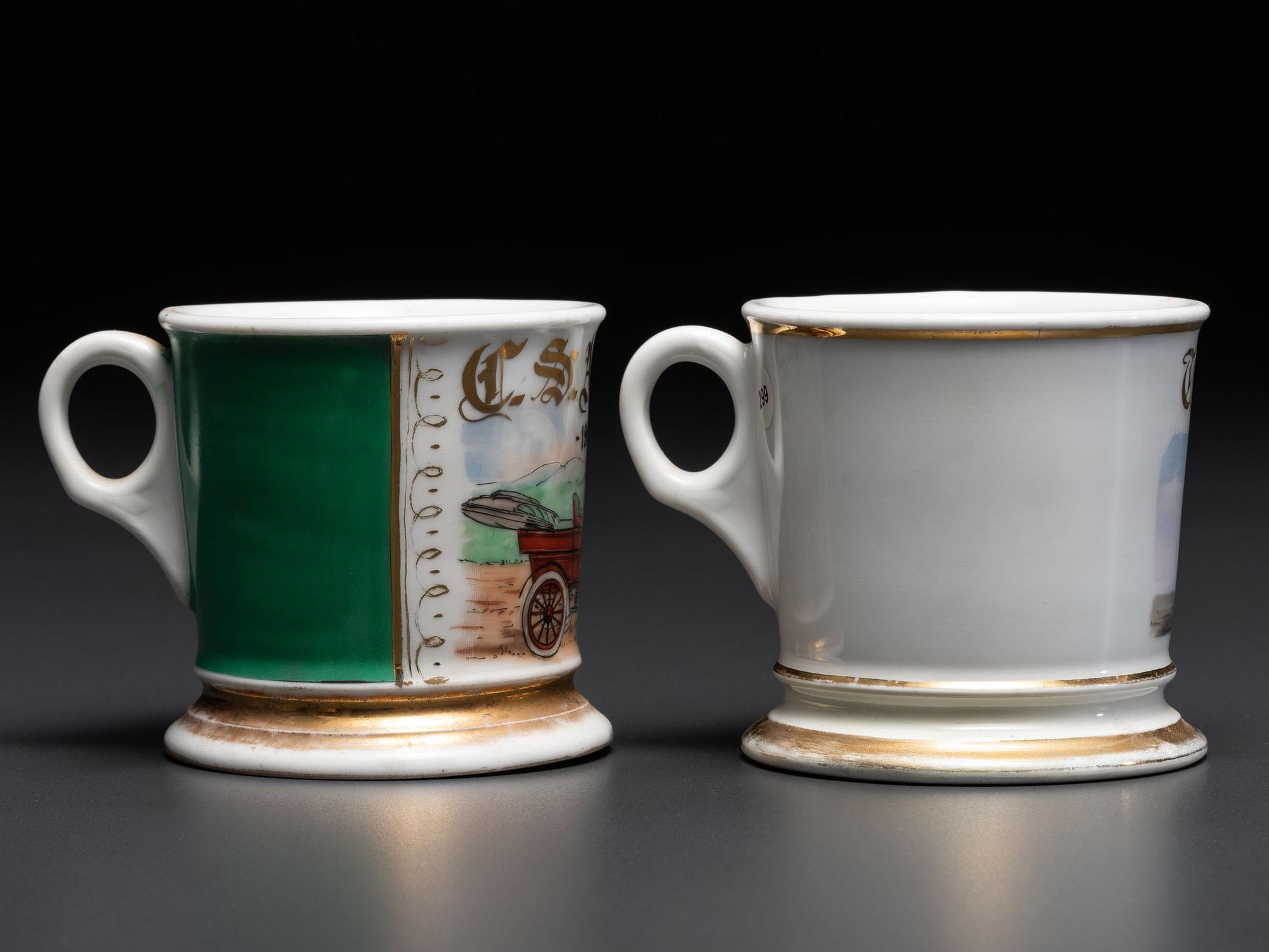 Two Open Touring Car Porcelain Shaving Mugs
