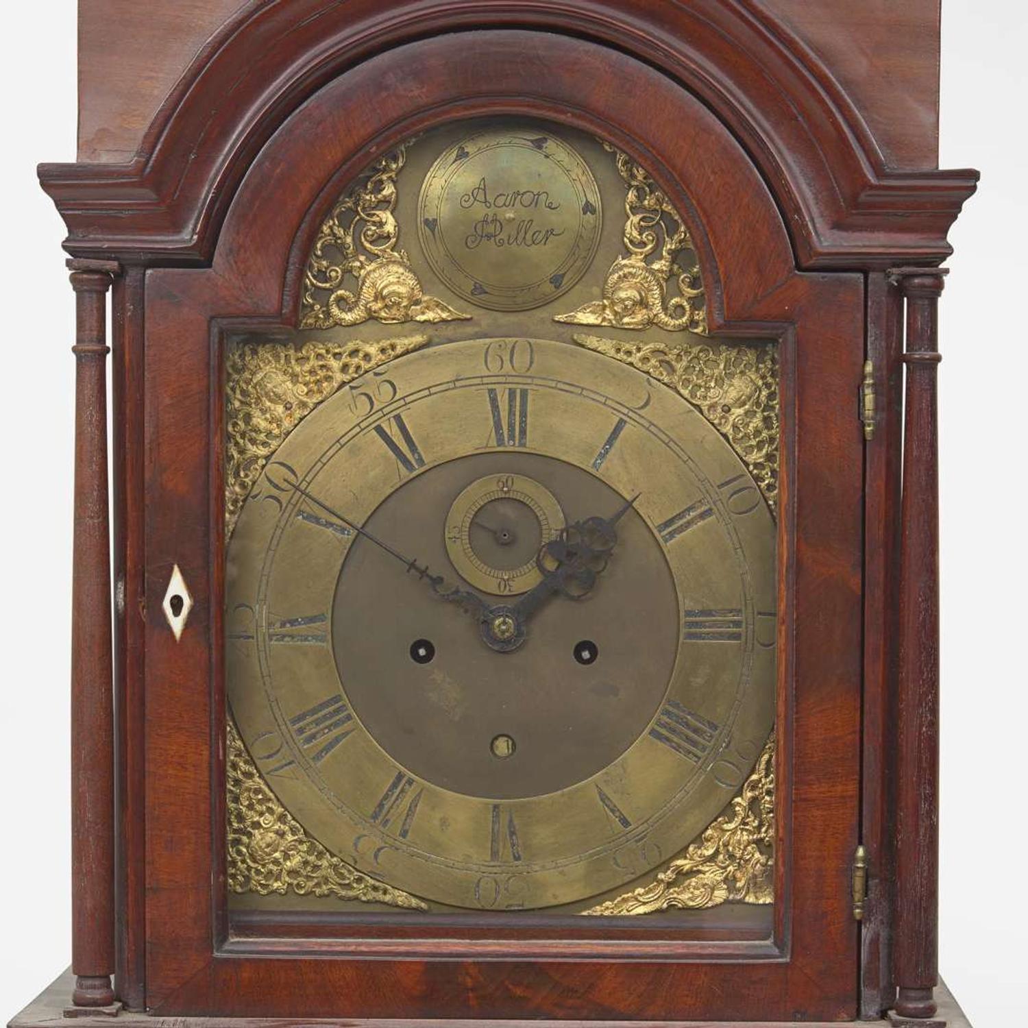 A Queen Anne carved mahogany tall case clock Aaron Miller (died c. 1779), Elizabeth Town, New Jersey, circa 1750-1760