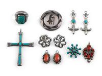 Navajo and Zuni Earrings, Ring, and Pendants