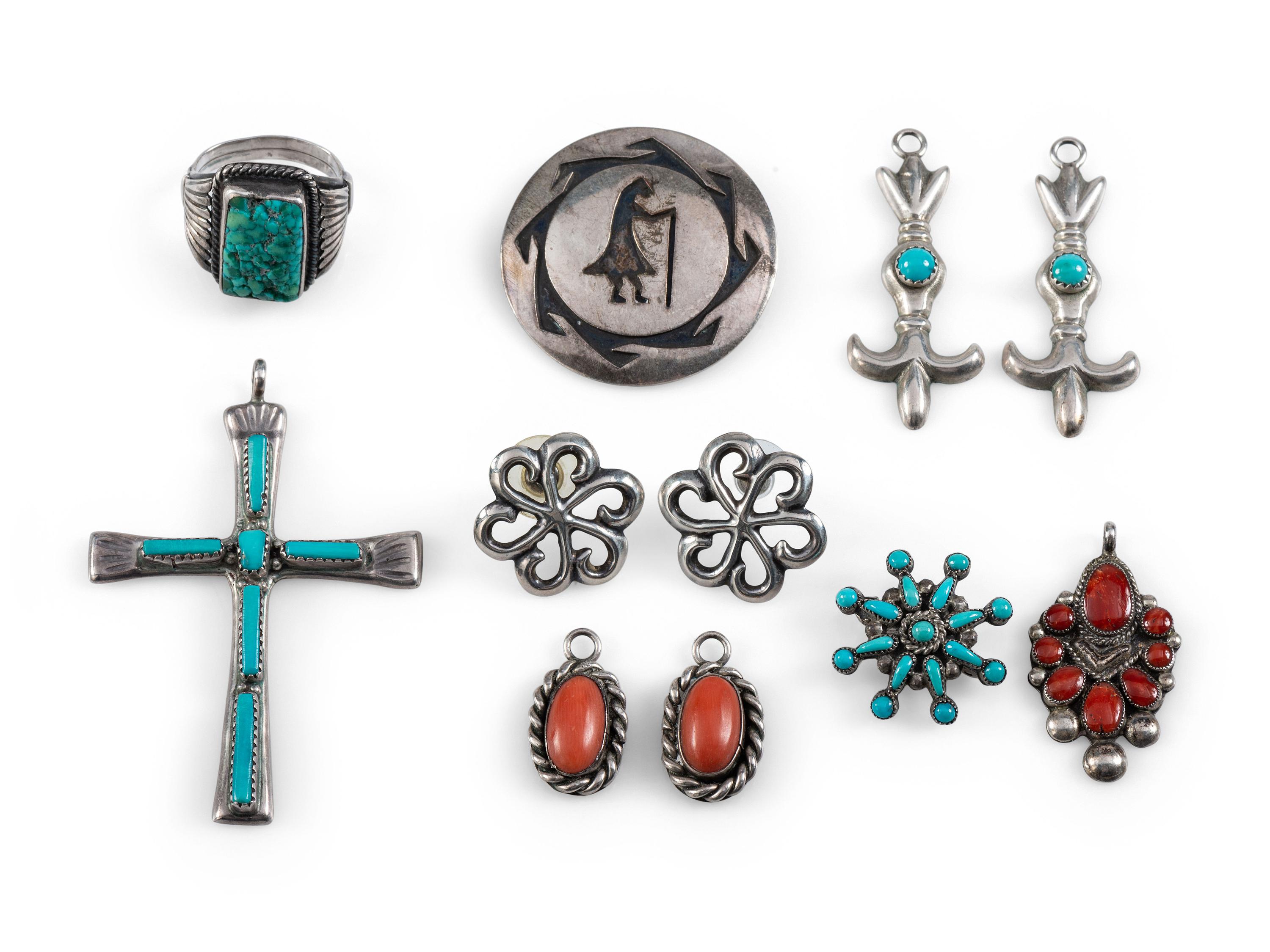 Navajo and Zuni Earrings, Ring, and Pendants