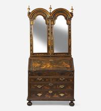 A Queen Anne gilt-decorated japanned double-dome bureau bookcase early 18th century