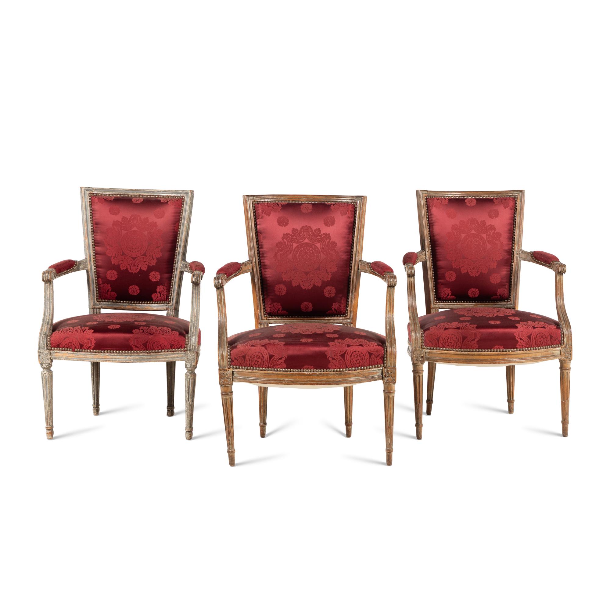 A Matched Set of Three Louis XVI Fauteuils
