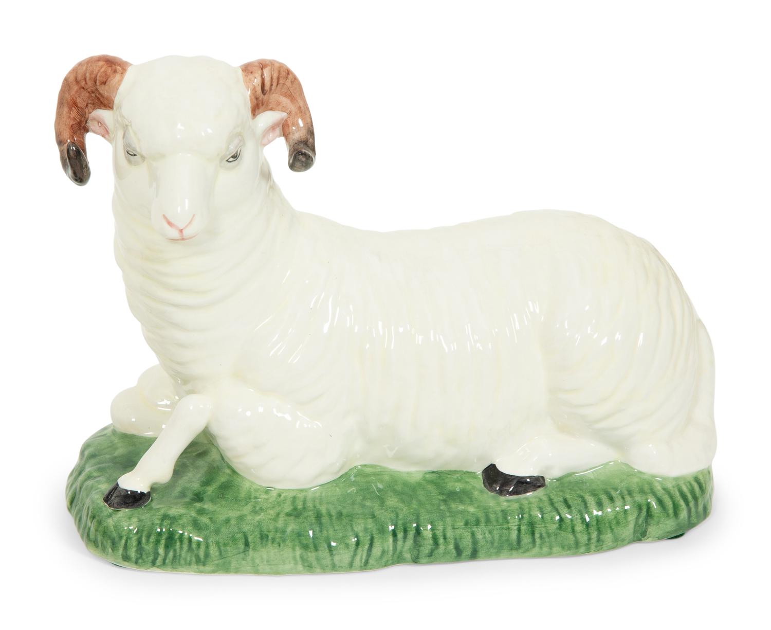 Three Ceramic Turtle-form Boxes and a Pair of Glazed Ceramic Sheep