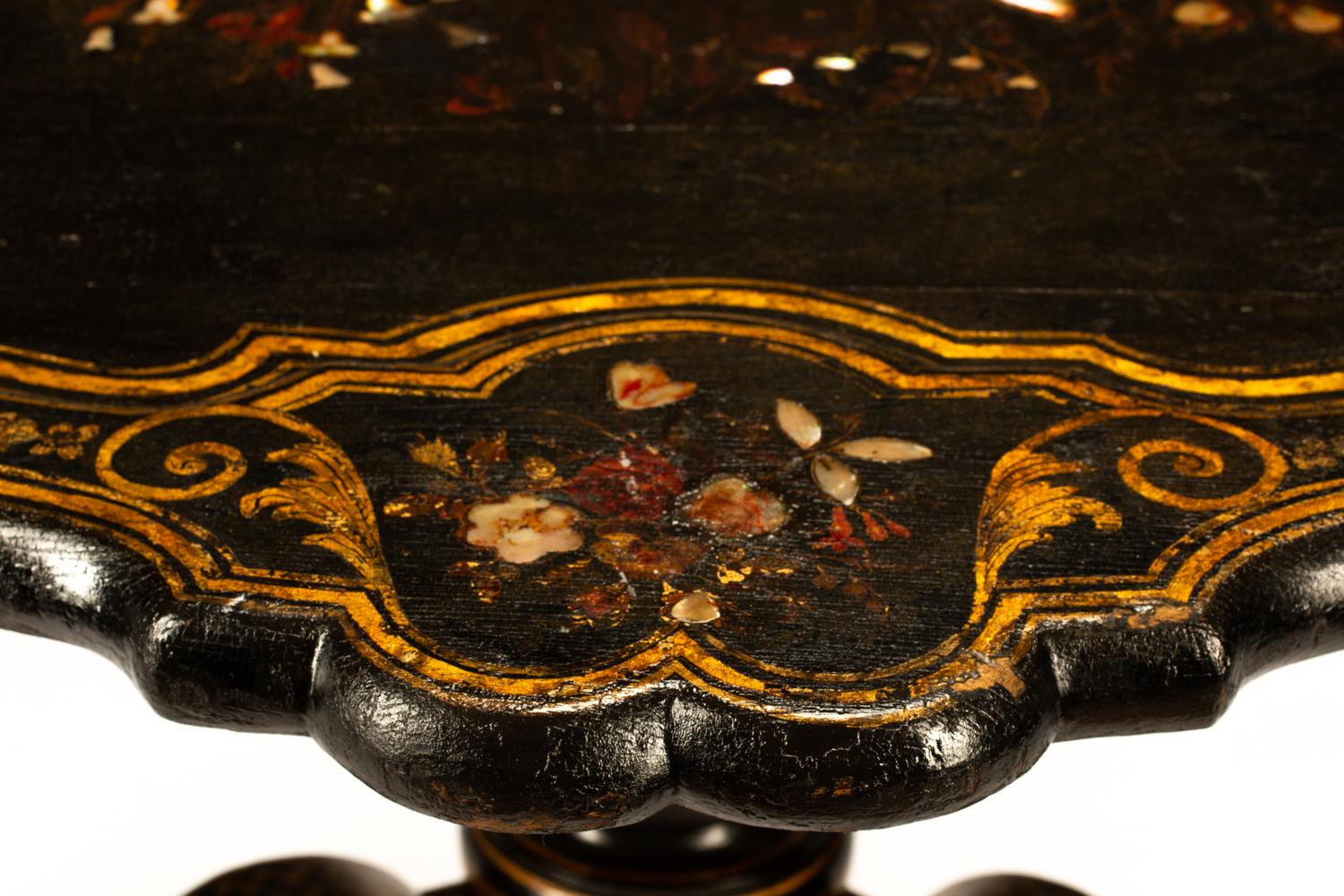 An English Mother-of-Pearl Inlaid Papier Mache Table — 19TH CENTURY