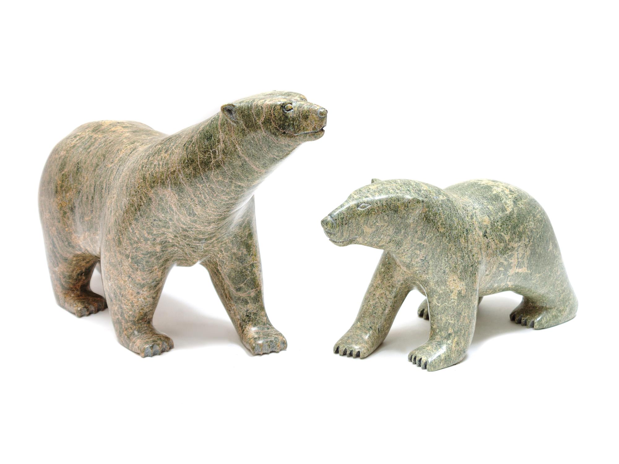 Two Soapstone Polar Bear Carvings