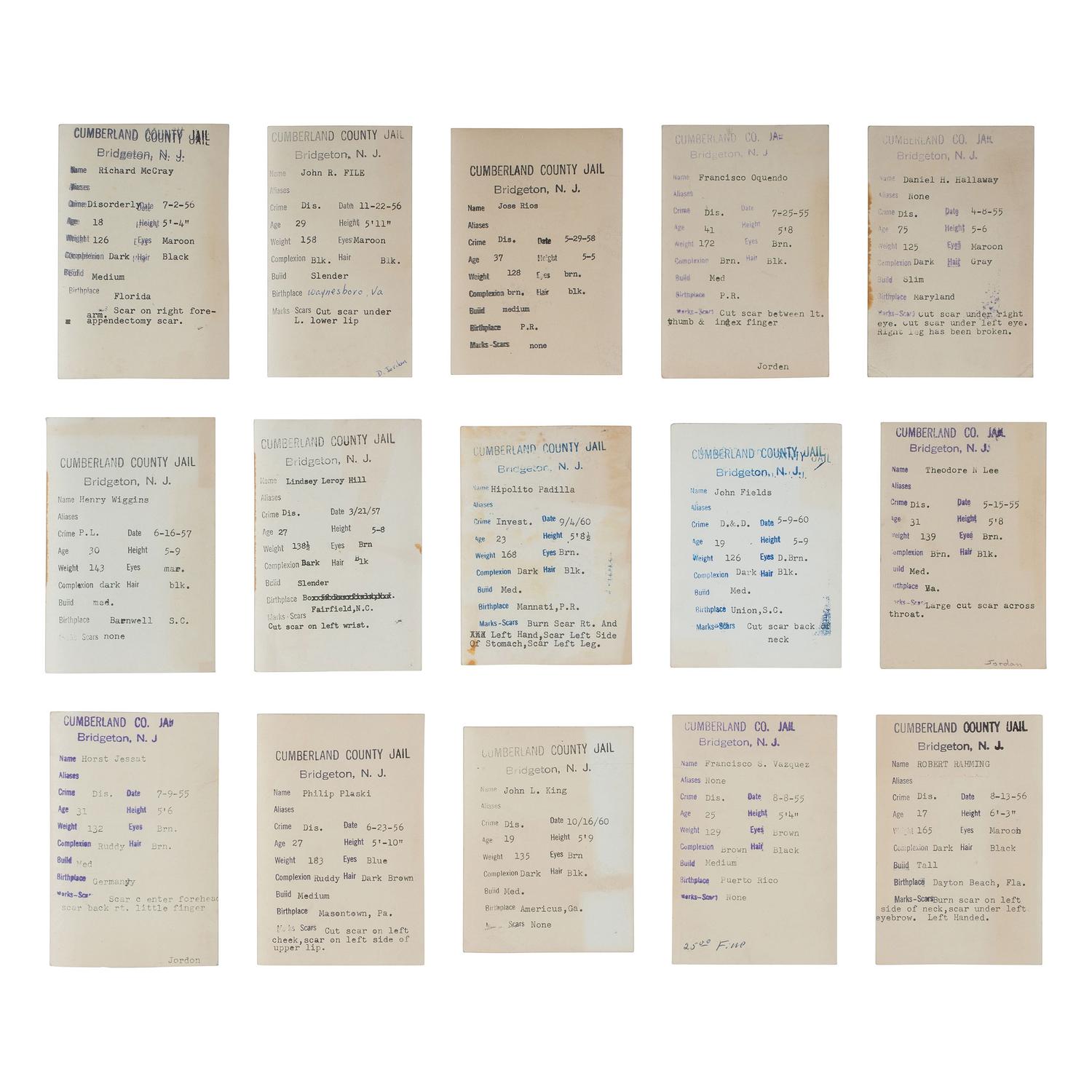 [Crime and Punishment] Group of 43 Mugshots from the Cumberland County Jail, ca. 1950s