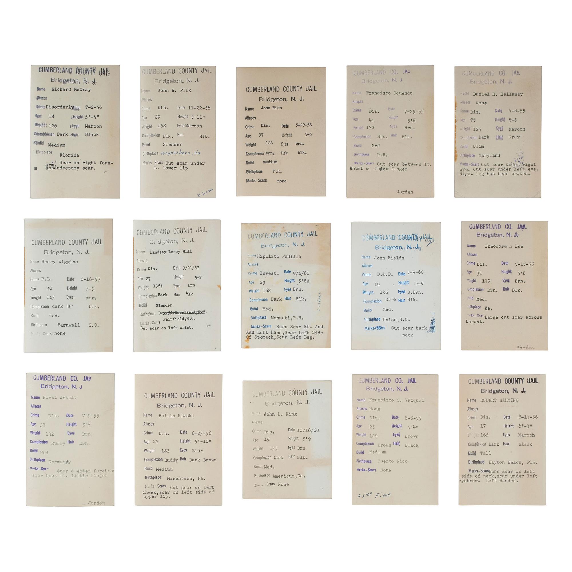 [Crime and Punishment] Group of 43 Mugshots from the Cumberland County Jail, ca. 1950s