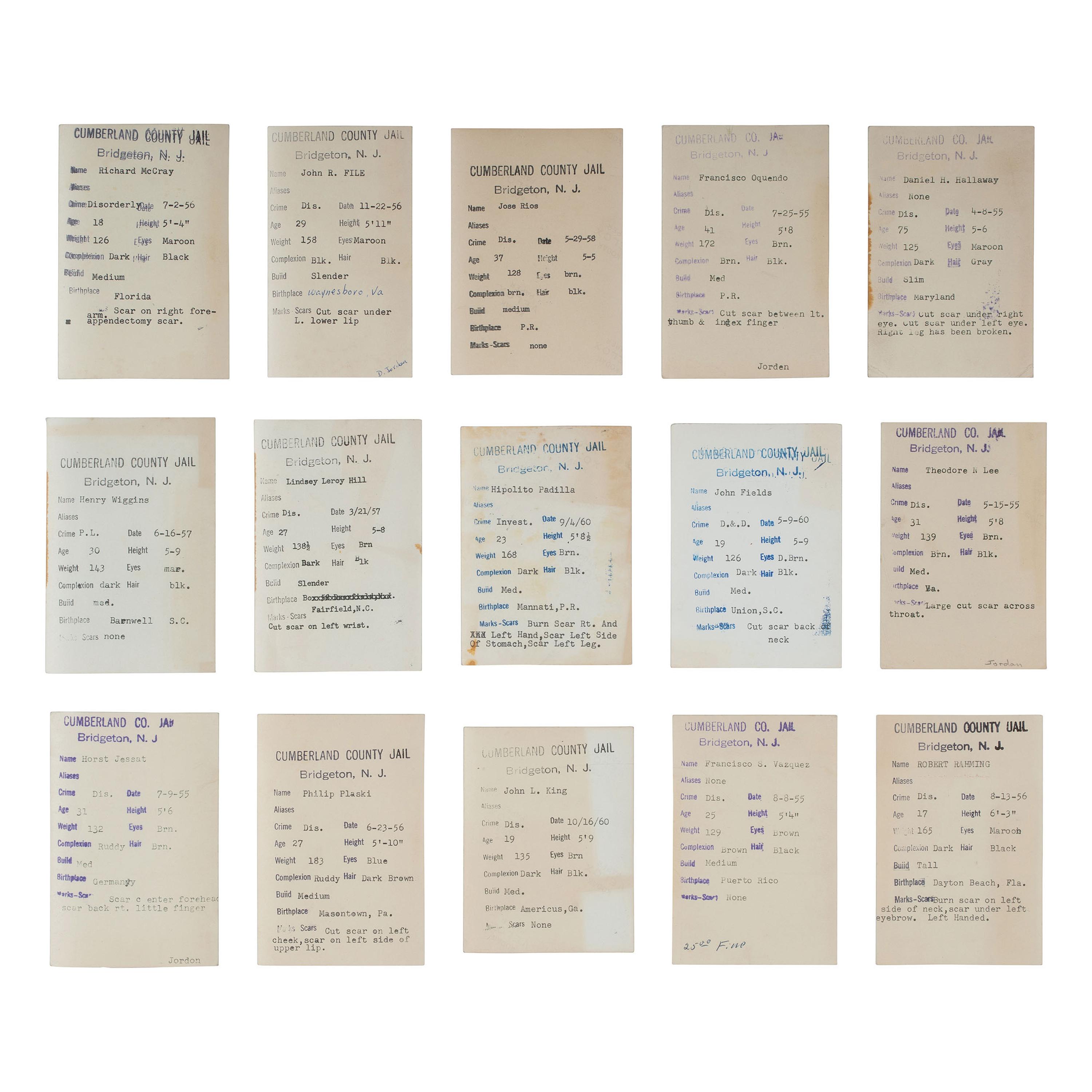 [Crime and Punishment] Group of 43 Mugshots from the Cumberland County Jail, ca. 1950s