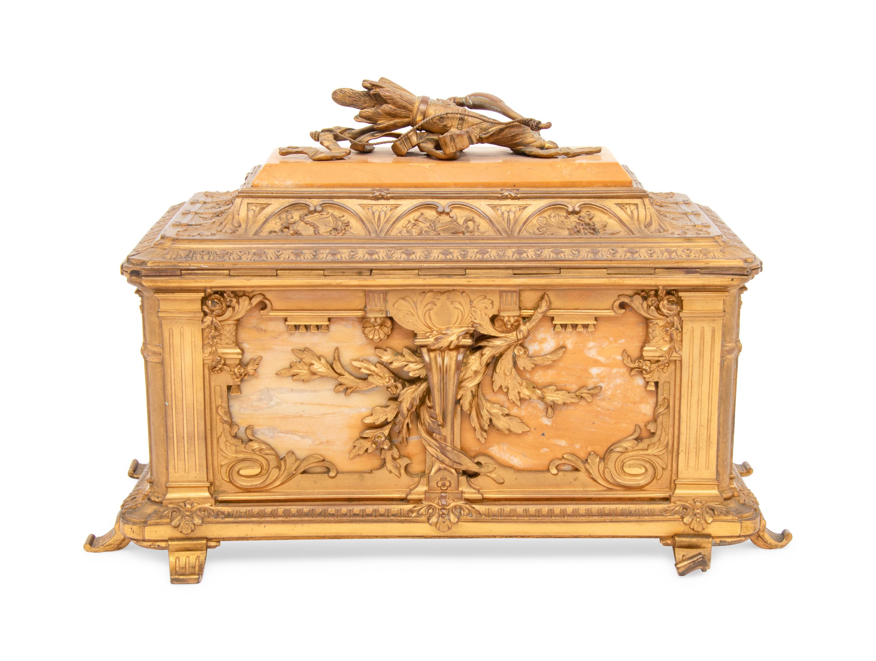 A Continental Marble and Gilt Bronze Table Casket