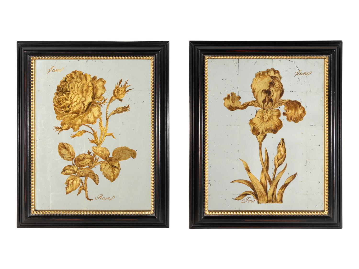 Set of Six Verre églomisé Botanical Mirrors