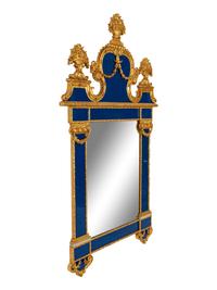A Large Swedish Baroque Style Blue-Laquer and Parcel Gilt Mirror