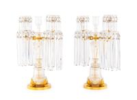 A Pair Regency Ormolu Mounted Cut-Glass Three-Light Candelabra