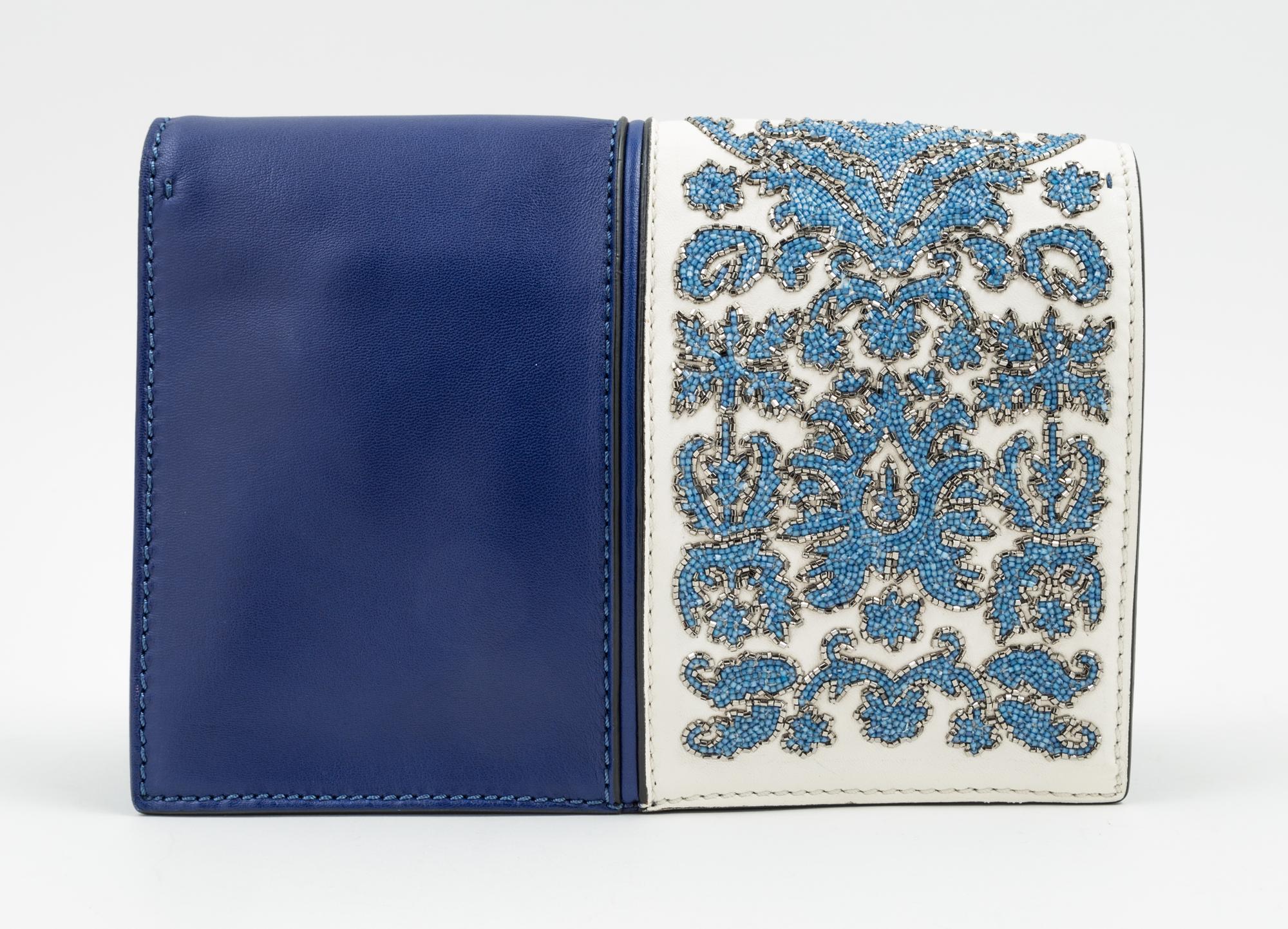 A Valentino Garavani Blue Leather Clutch, 9" x 7" x 3.25".