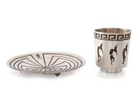 Hopi Silver Overlay Dish AND Cup