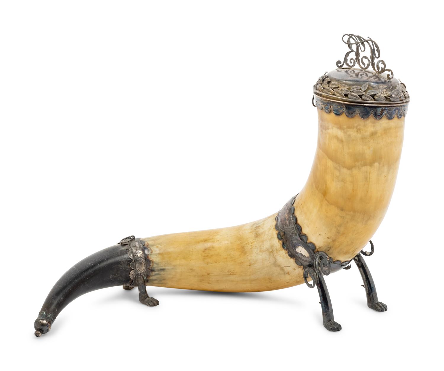 A Swedish Silver Mounted Drinking Horn